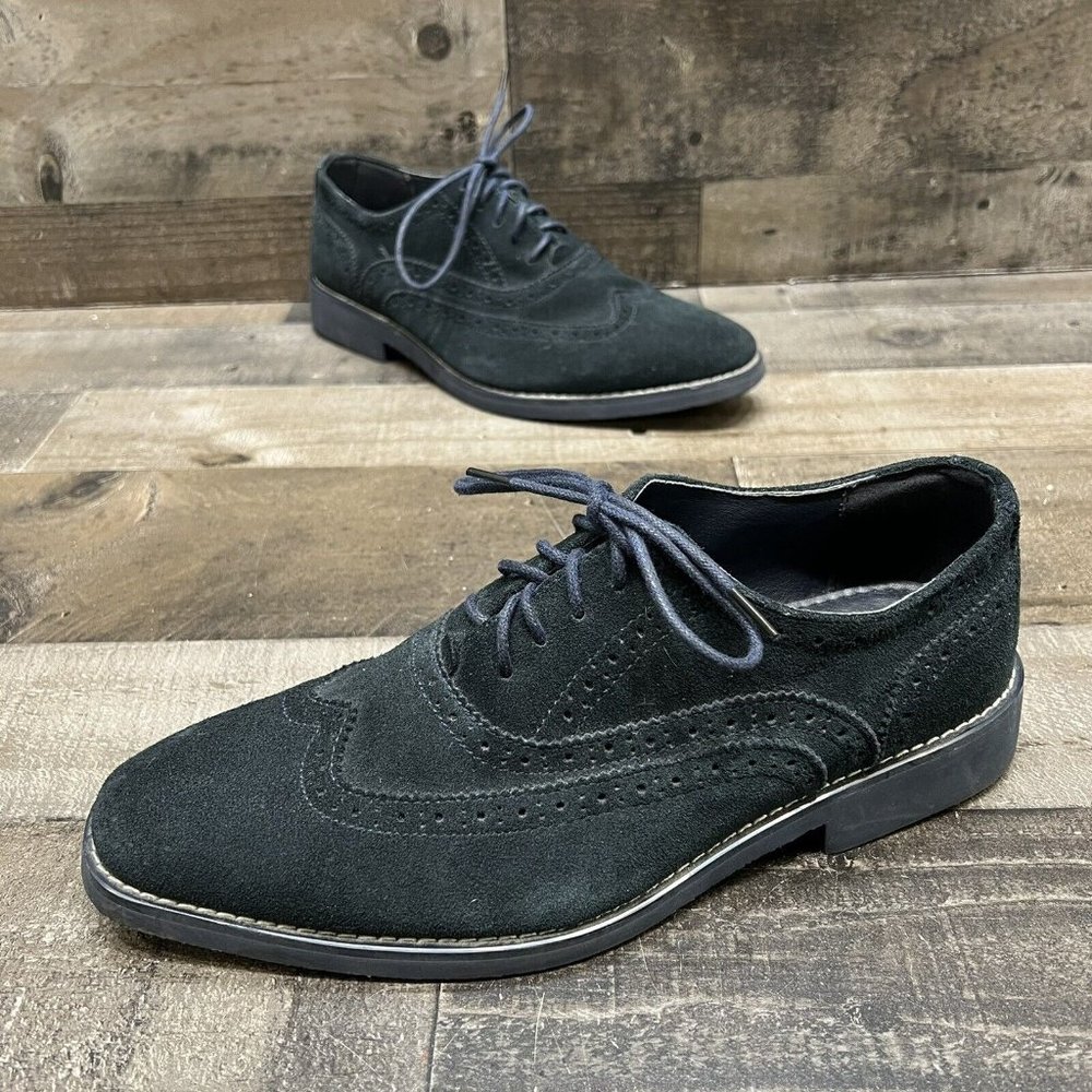 Joseph Abboud Mens Dark Navy Blue Suede Leather Wing Tip Dress Shoes Size 9.